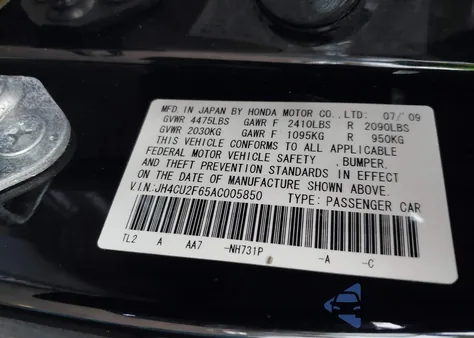 2010 Acura Tsx 2.4 from USA, damaged, VIN JH4CU2F65AC005850